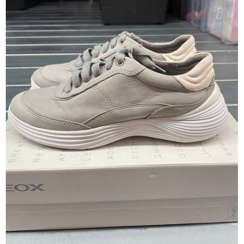 Geox Respira Leather Shoes‎ Womens 8 White Grey Lace Up Casual